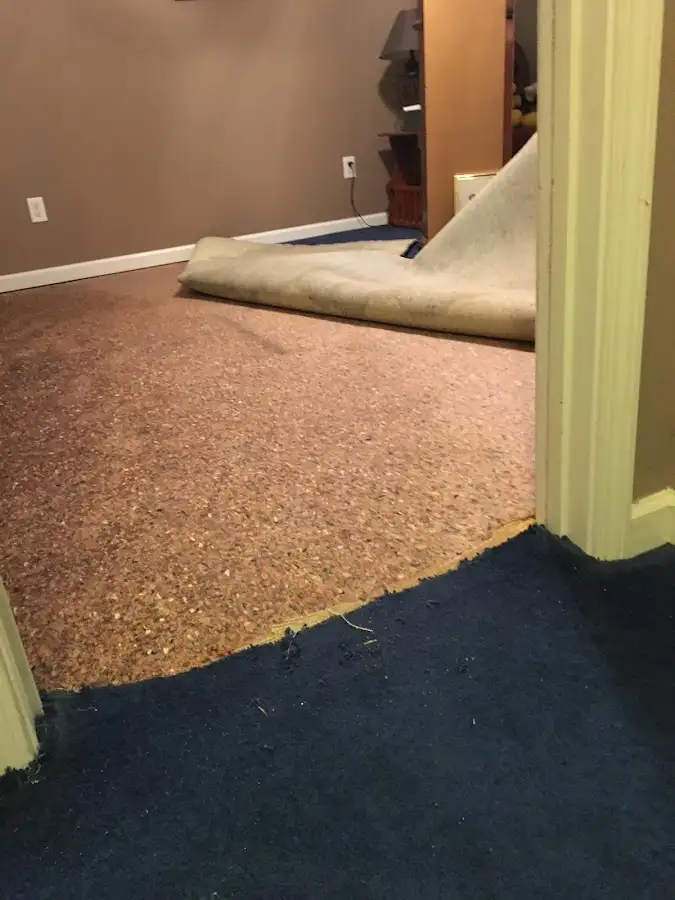 Carpet pad removal revealing water damage during Drying & Dehumidification in Irmo